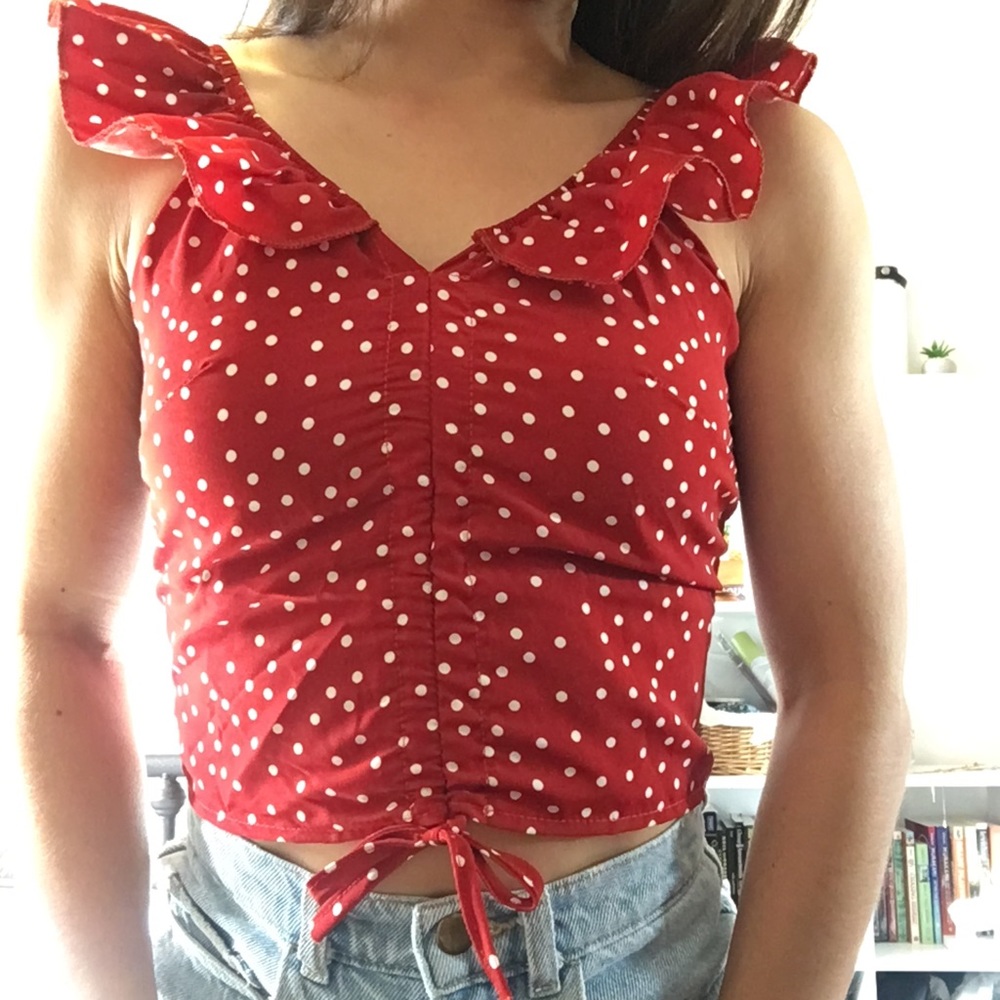 Cropped Ruffled Polka Dot Top